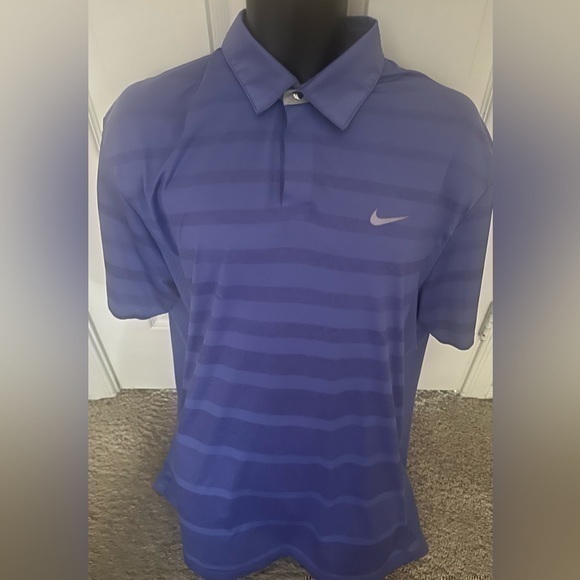 Nike Other - Nike Tiger Woods Collection Golf Polo Shirt Dri-Fit SS Purple Blue Striped Large